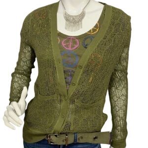 ‎Free People Green Open weave cargidan - XS
